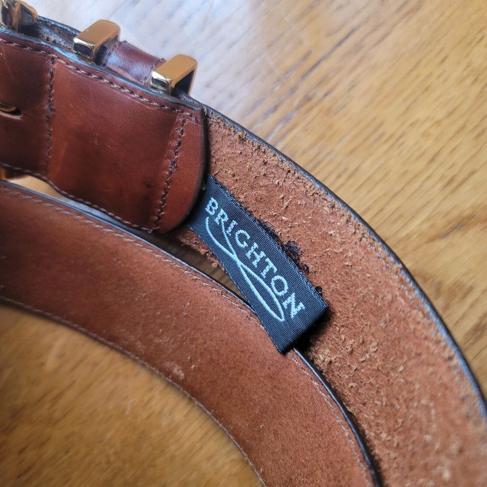 Brighton Classic Solid Brown Leather Belt Gold Buckle Size L - Picture 6 of 9